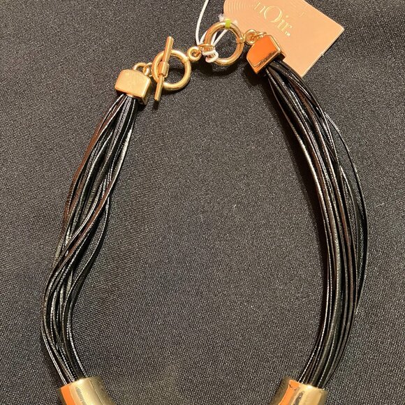 nOir Gold Tone Plate and Black Leather Strap Necklace - Picture 4 of 4